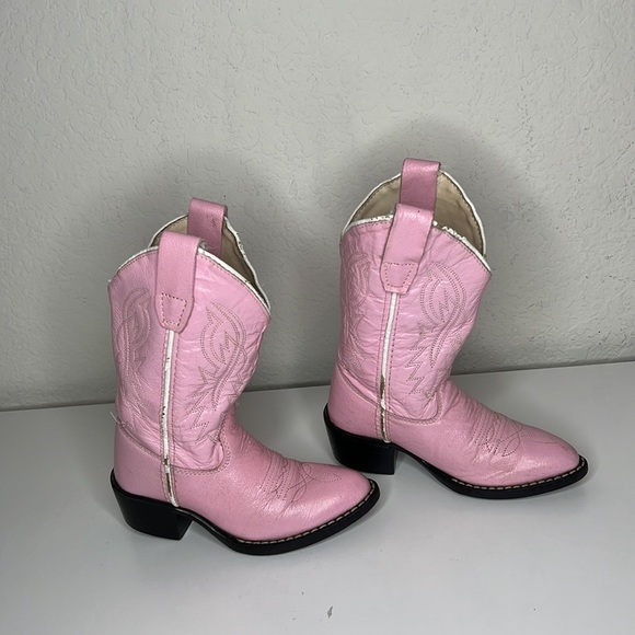 Old West Pink Childrens Girls Corona Leather J Toe Cowboy Western Boots Size 8.5 - Picture 1 of 17